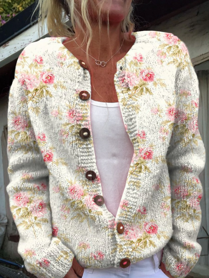 Ninon | Cardigan a fiori rosa e foglie verdi | Nico Milan