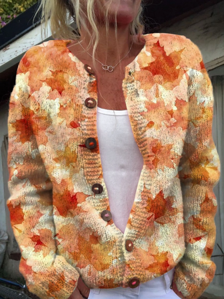 Coralie | Cardigan in maglia con foglie d'acero autunnali | Nico Milan