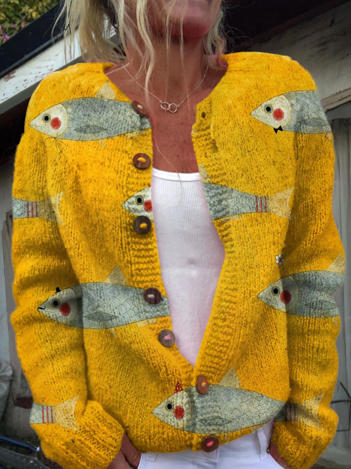 Sidonie | Cardigan con bottoni a stampa vintage di sardine | Nico Milan