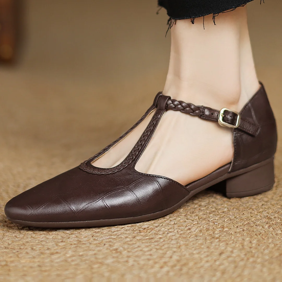 Greta — Scarpe Classiche in Pelle con T-Bar e Dettaglio Intrecciato | Nico Milan