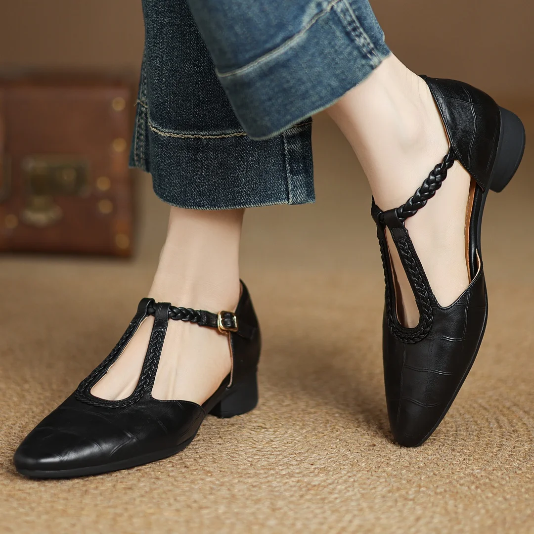 Greta — Scarpe Classiche in Pelle con T-Bar e Dettaglio Intrecciato | Nico Milan