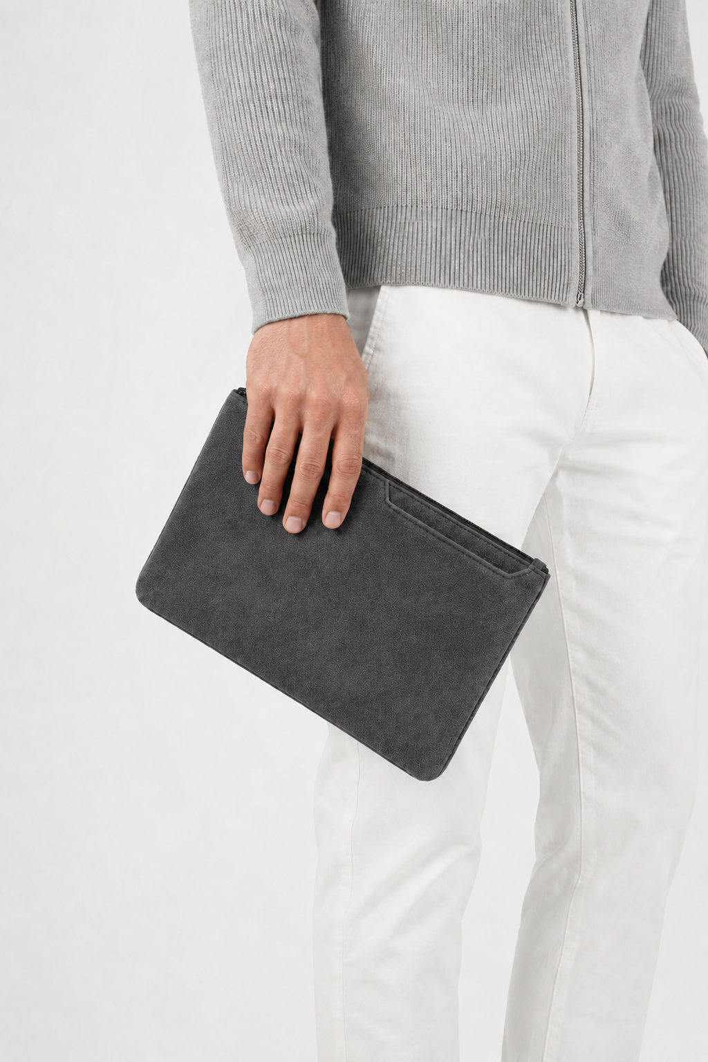 Borsa a Clutch Alcantara Grigio Scuro
