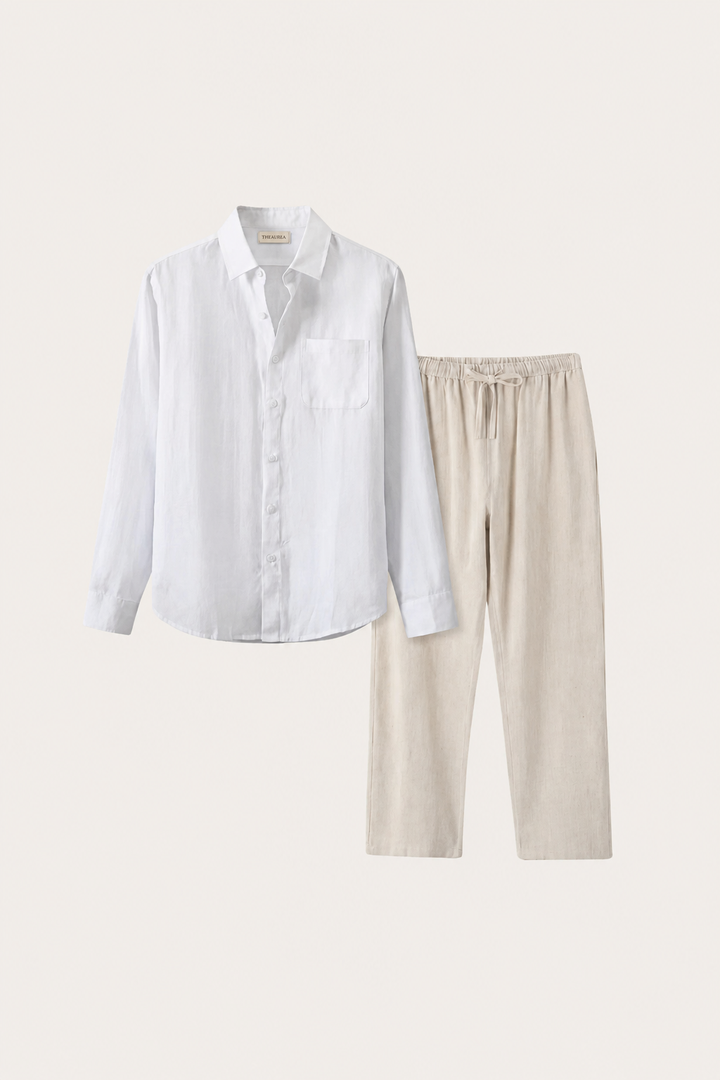 Set in Lino Pisa Maniche Lunghe Bianco/Beige