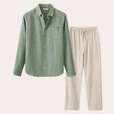 Set in Lino Pisa Manica Lunga Verde/Beige