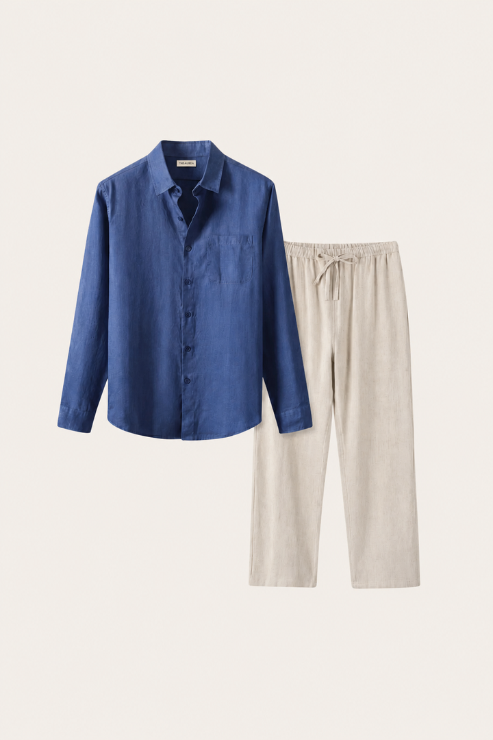 Set in Lino Pisa Maniche Lunghe Blu/Beige