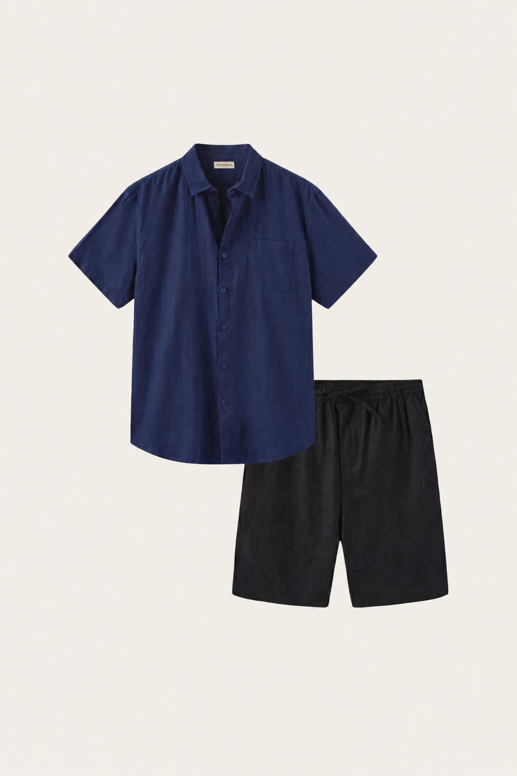 Camicia e Pantaloni Corti in Lino Verona Blu/Nero