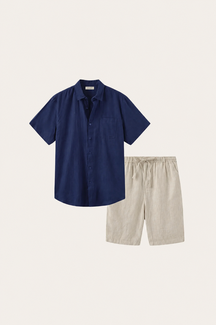 Camicia e Pantaloni Corti in Lino Verona Blu/Naturale