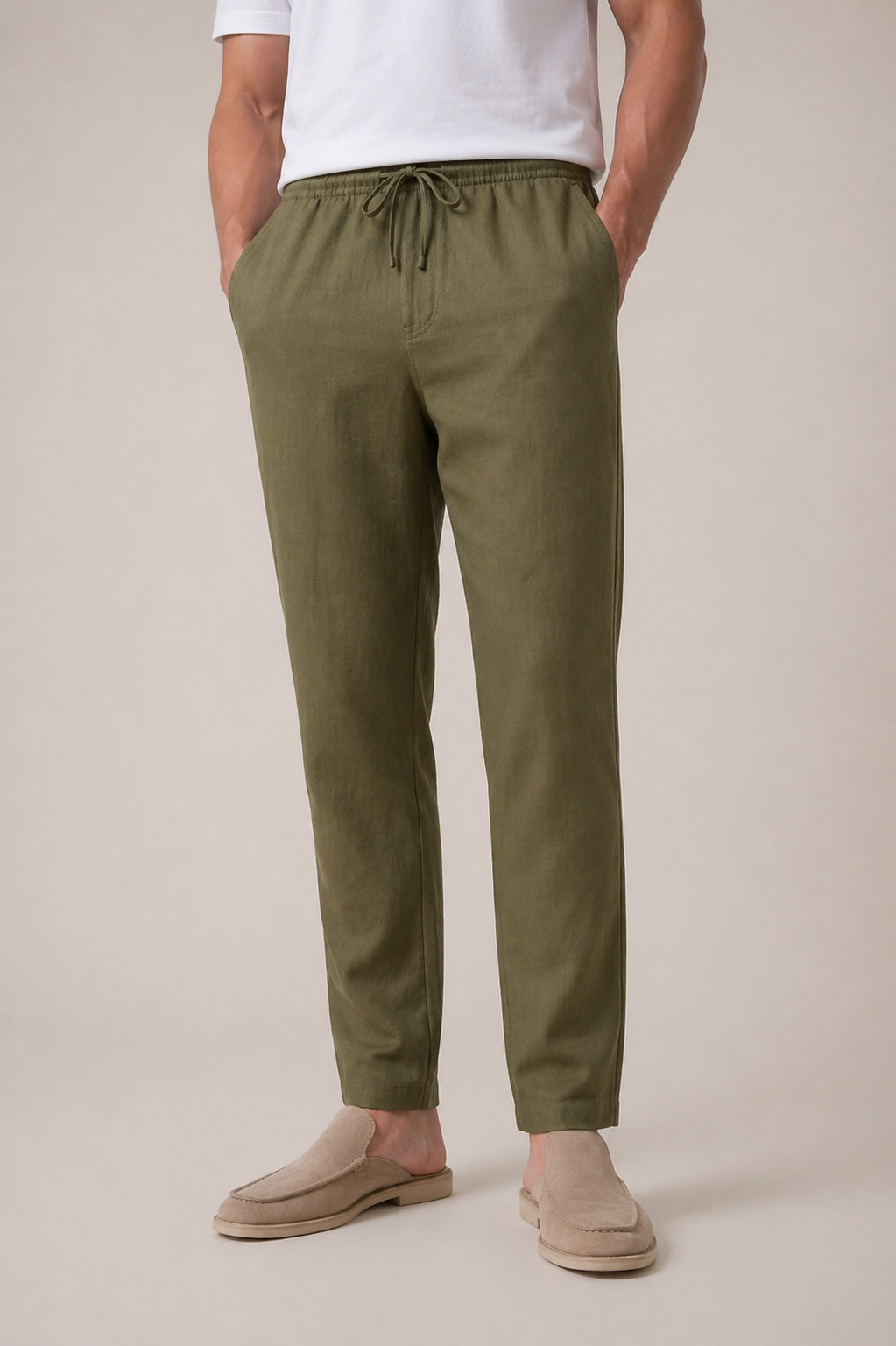 Pantaloni Bayside in Lino Olive