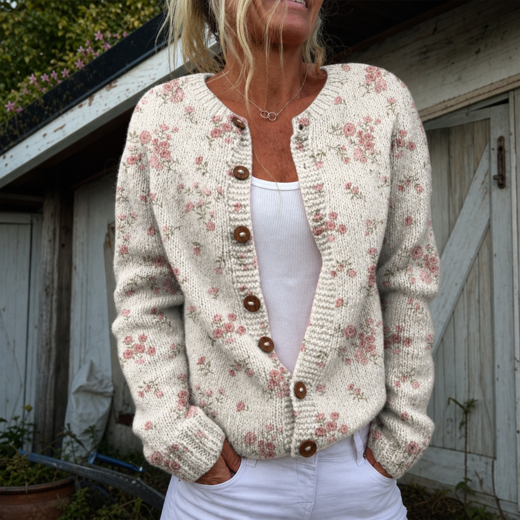 Ines | Cardigan a stampa di petali di rosa | Nico Milan