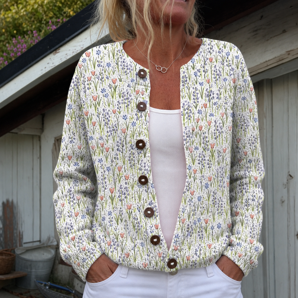 Justine | Gilet con motivo floreale di prati primaverili | Nico Milan
