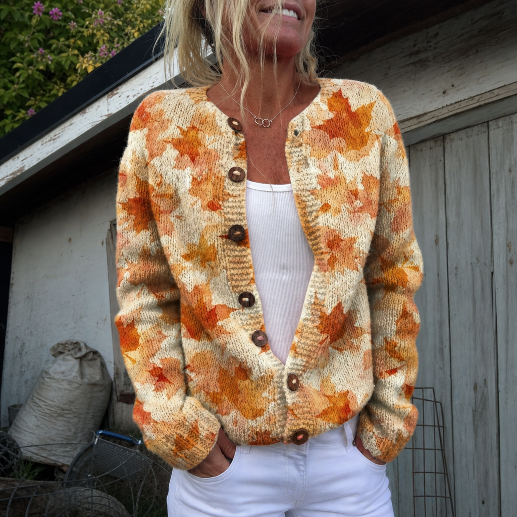 Coralie | Cardigan in maglia con foglie d'acero autunnali | Nico Milan