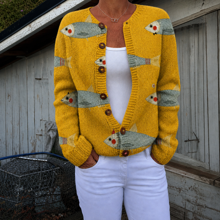 Sidonie | Cardigan con bottoni a stampa vintage di sardine
