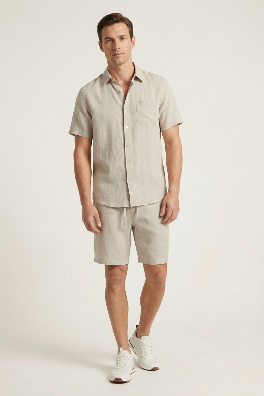 Camicia e Pantaloni Corti in Lino Beige di Verona
