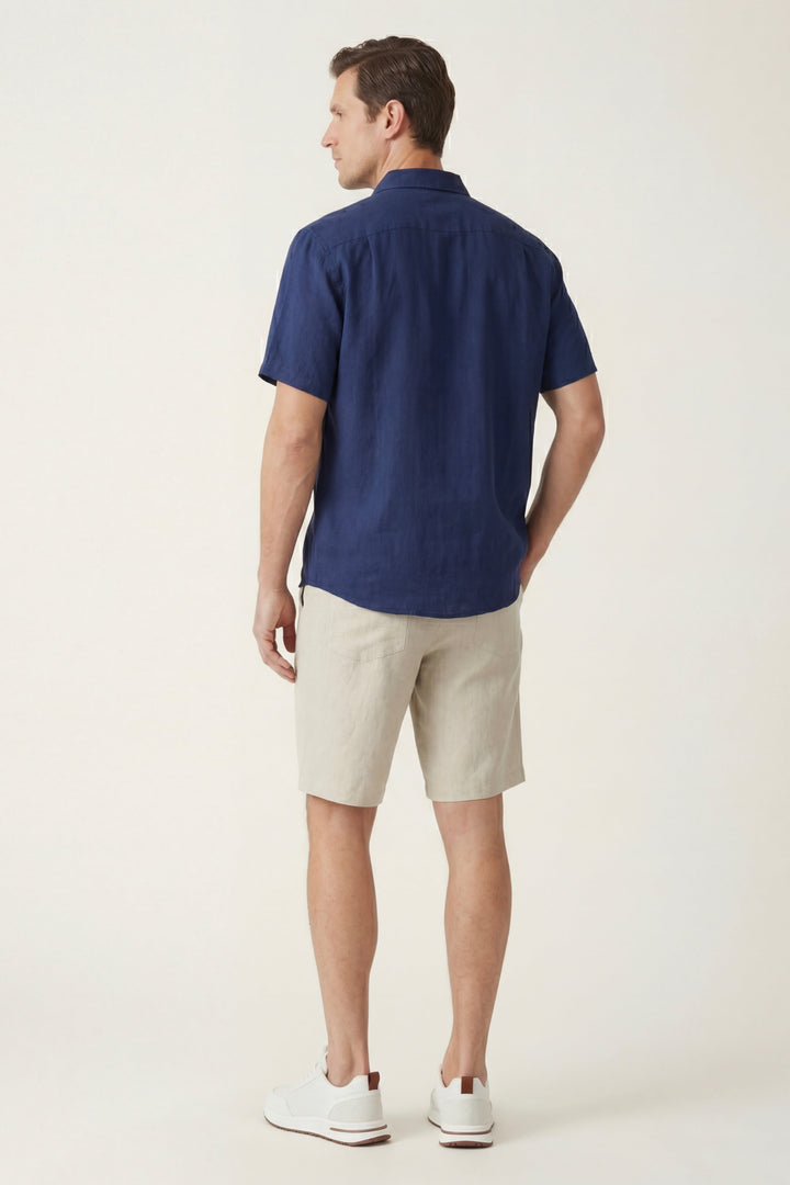 Camicia e Pantaloni Corti in Lino Verona Blu/Naturale