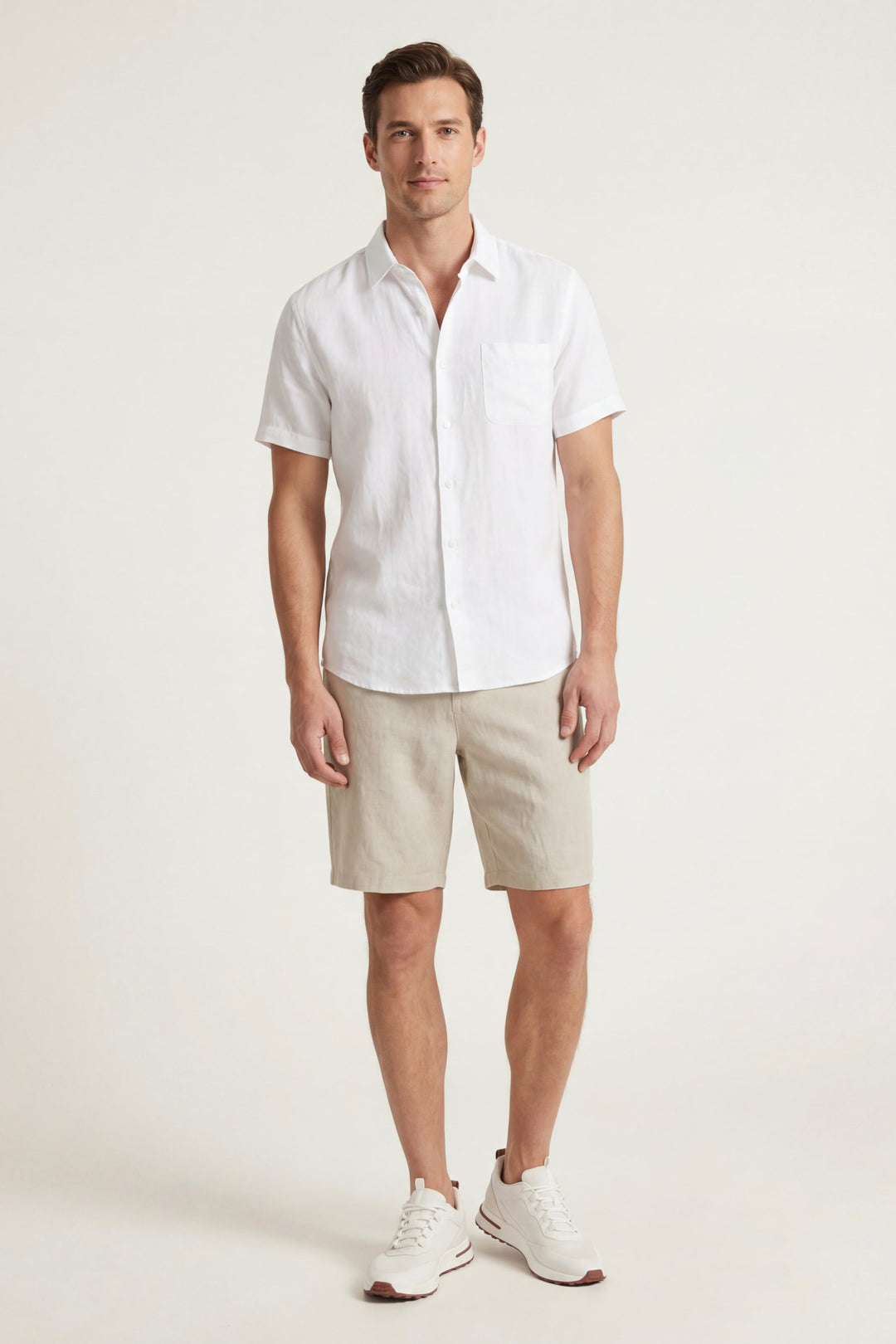Camicia e Pantaloni Corti in Lino Verona Bianco/Beige