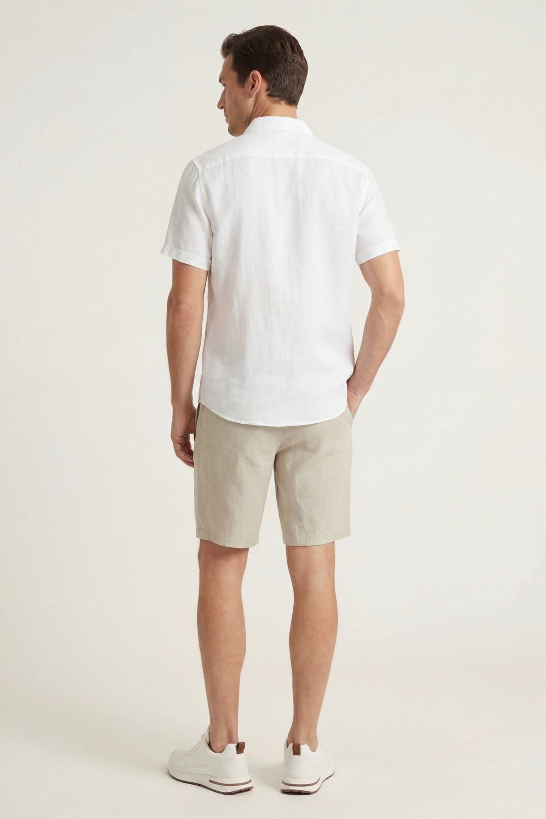 Camicia e Pantaloni Corti in Lino Verona Bianco/Beige