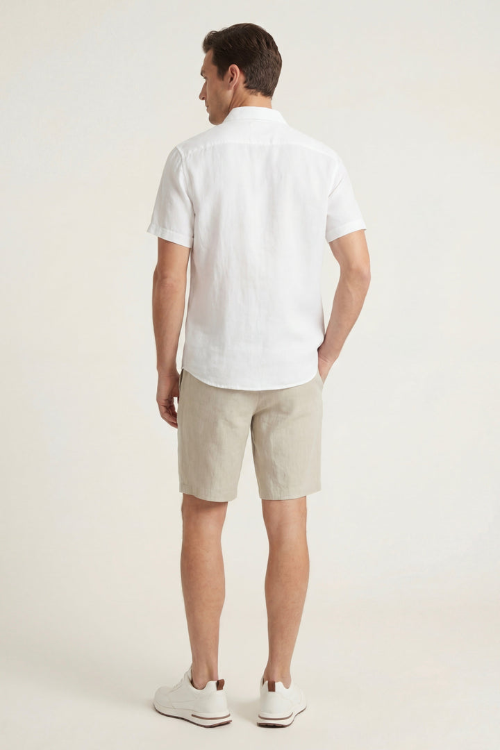 Camicia e Pantaloni Corti in Lino Verona Bianco/Beige