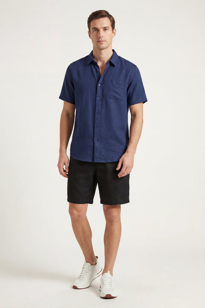 Camicia e Pantaloni Corti in Lino Verona Blu/Nero