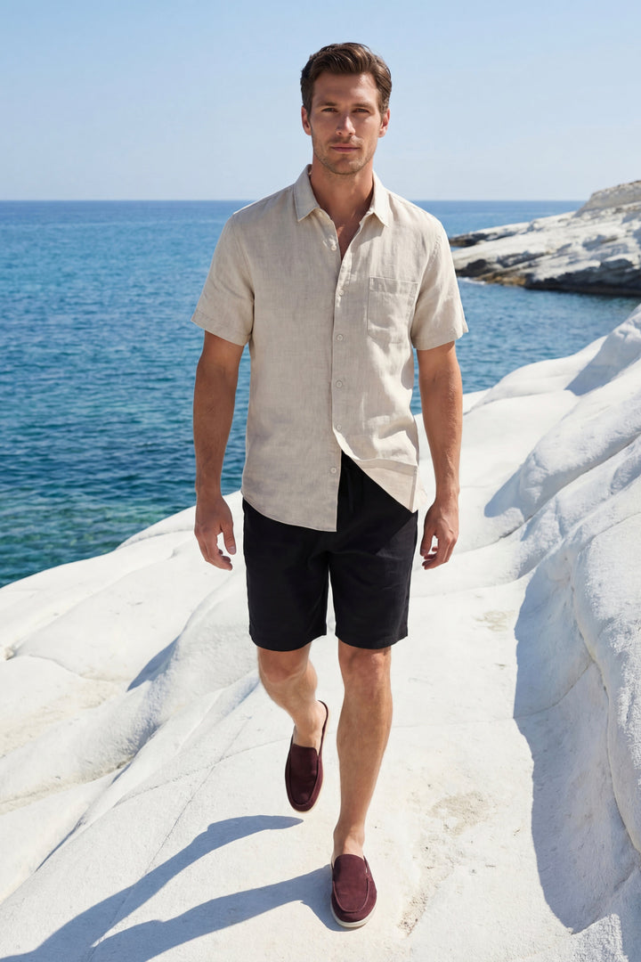 Camicia e Pantaloni Corti in Lino Verona Beige/Nero