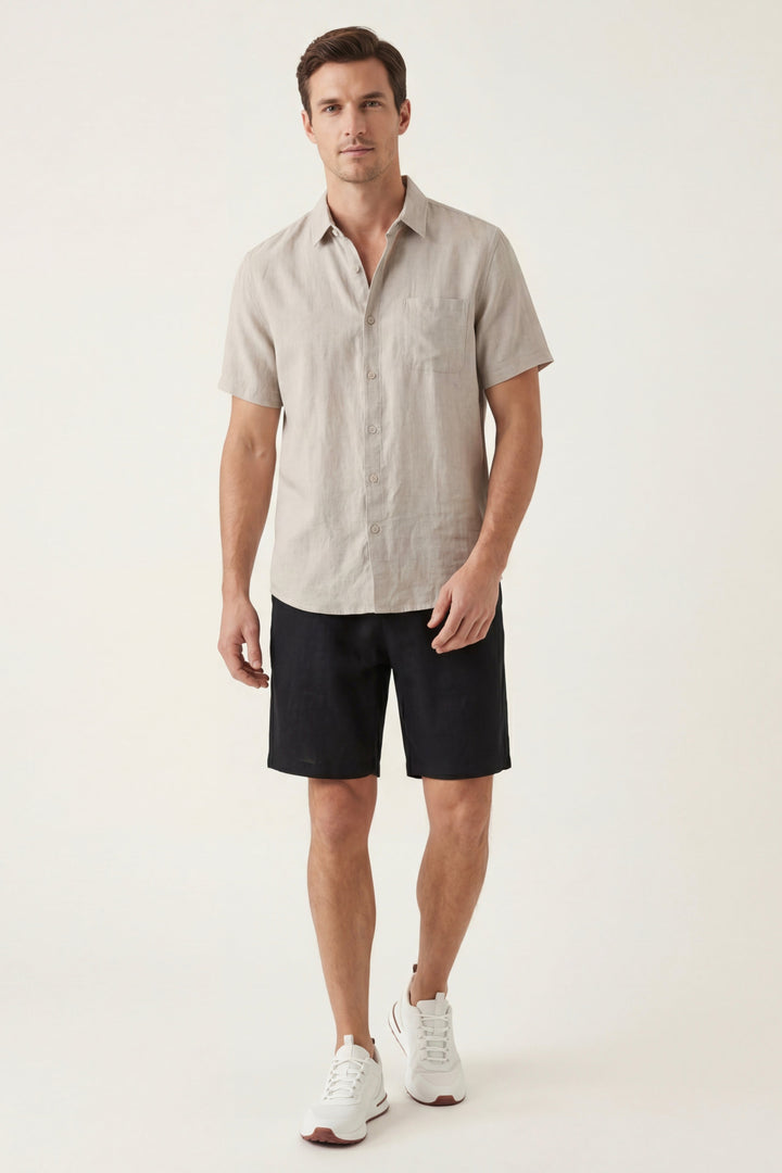 Camicia e Pantaloni Corti in Lino Verona Beige/Nero