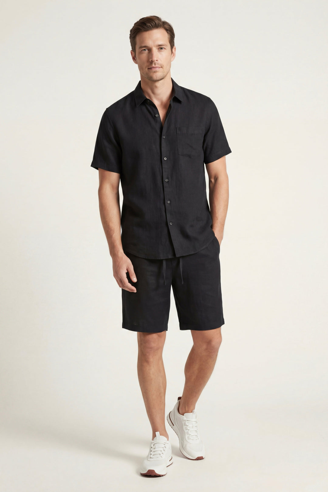 Camicia e Pantaloni Corti in Lino di Verona Nera