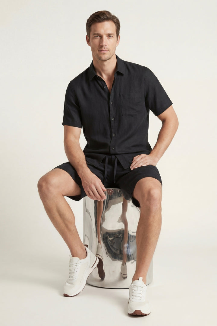 Camicia e Pantaloni Corti in Lino di Verona Nera