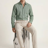 Set in Lino Pisa Manica Lunga Verde/Beige