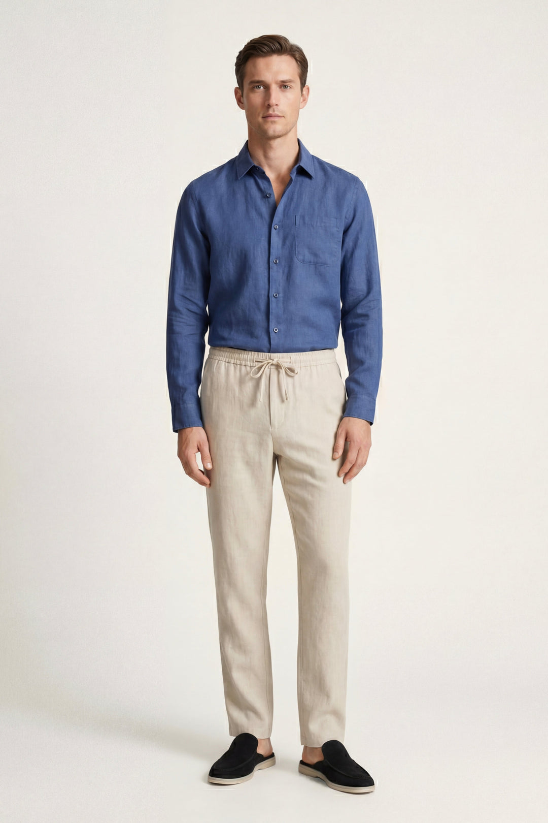 Set in Lino Pisa Maniche Lunghe Blu/Beige