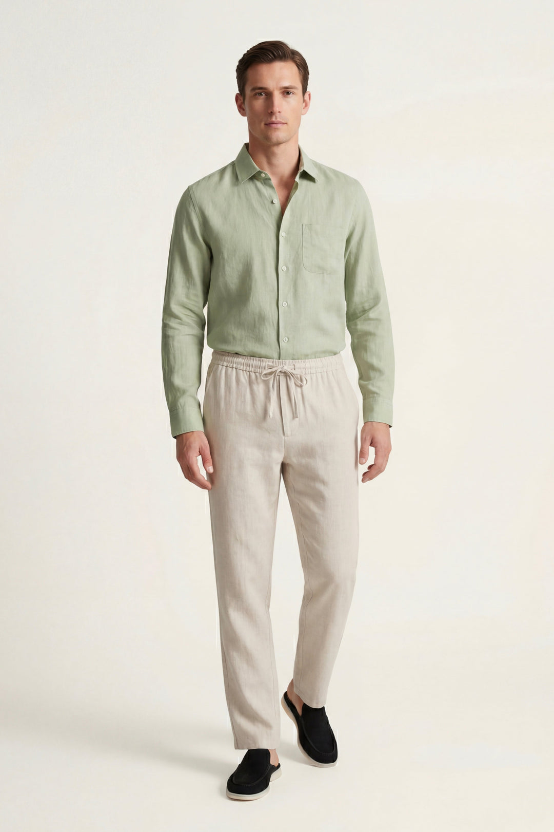 Set in Lino Pisa Maniche Lunghe Verde Menta/Beige