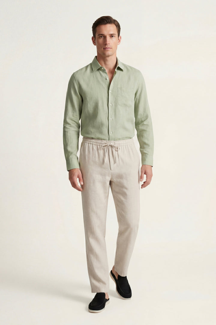 Set in Lino Pisa Maniche Lunghe Verde Menta/Beige