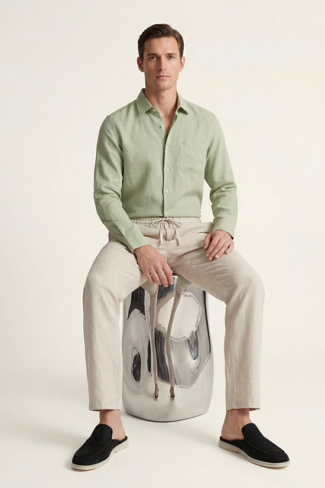 Set in Lino Pisa Maniche Lunghe Verde Menta/Beige