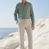 Set in Lino Pisa Manica Lunga Verde/Beige