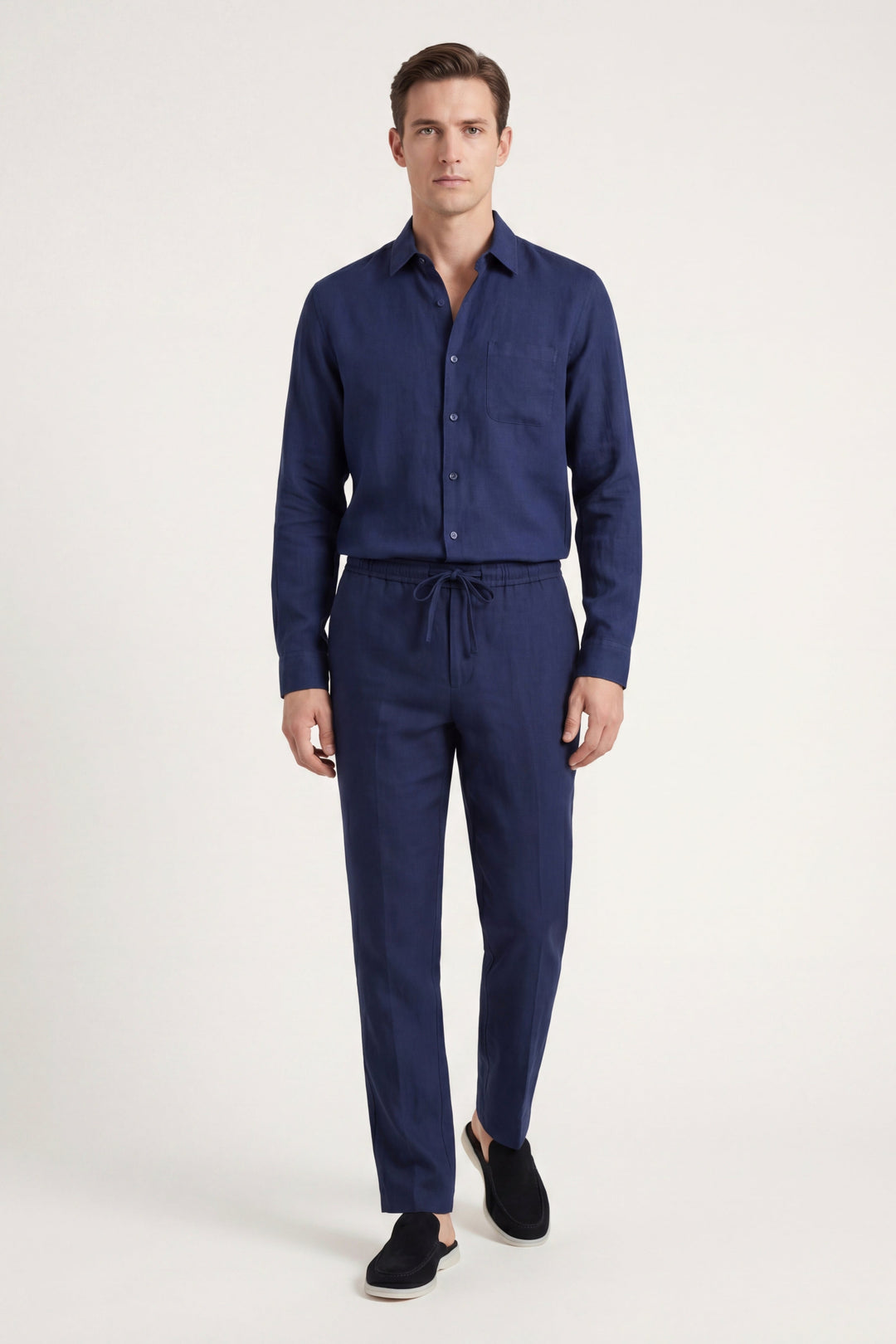 Set in Lino Bellagio Manica Lunga Blu Navy