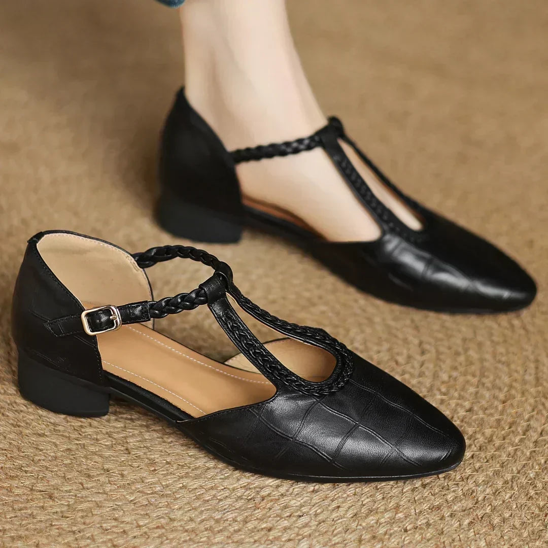 Greta — Scarpe Classiche in Pelle con T-Bar e Dettaglio Intrecciato | Nico Milan