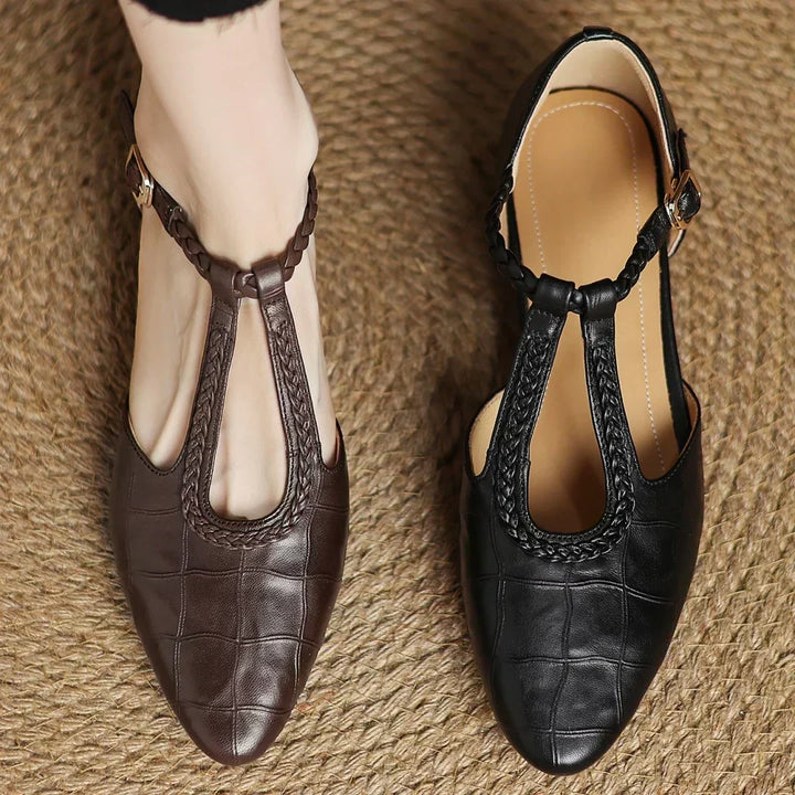 Greta — Scarpe Classiche in Pelle con T-Bar e Dettaglio Intrecciato | Nico Milan
