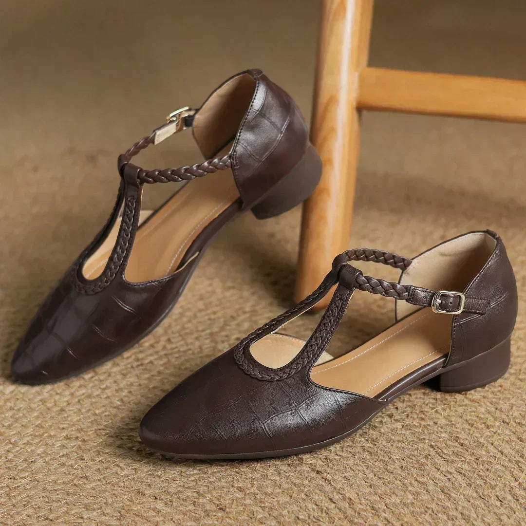 Greta — Scarpe Classiche in Pelle con T-Bar e Dettaglio Intrecciato | Nico Milan