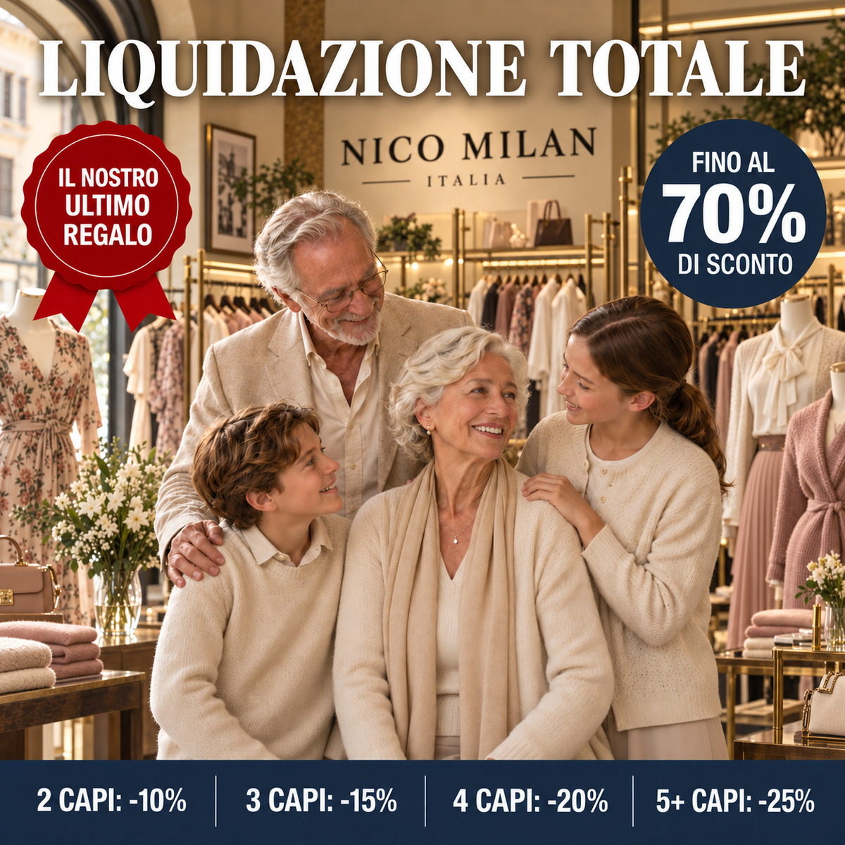 Liquidazione totale Nico Milan, fino al 70% di sconto