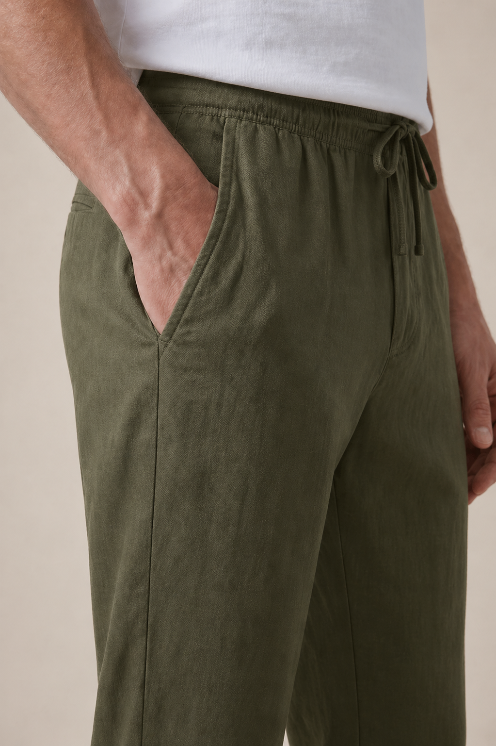 Pantaloni Bayside in Lino Olive