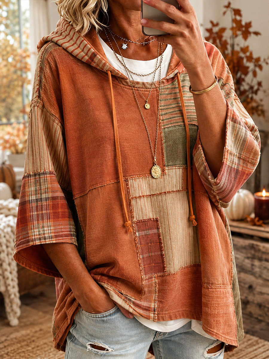 Felpa con cappuccio da donna in patchwork artistico autunnale | Nico Milan