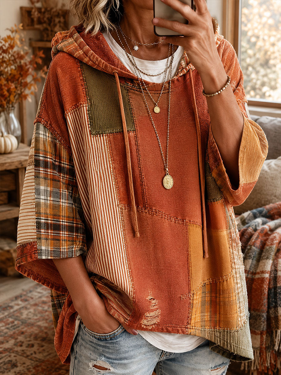 Felpa con cappuccio da donna in patchwork artistico autunnale | Nico Milan